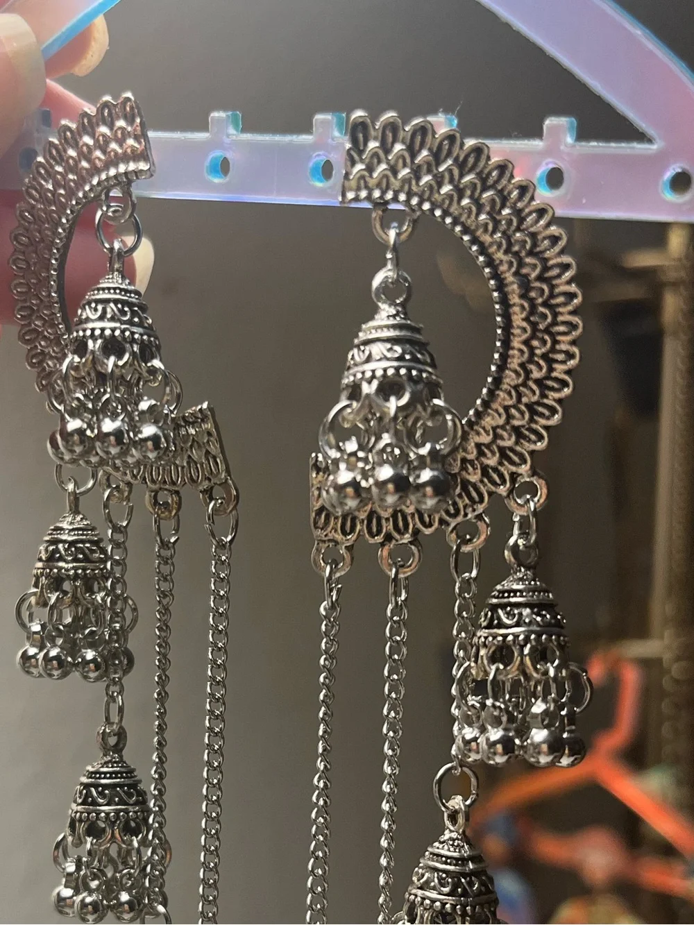 Oxidized Silver Tone Jhumka Statement Earrings